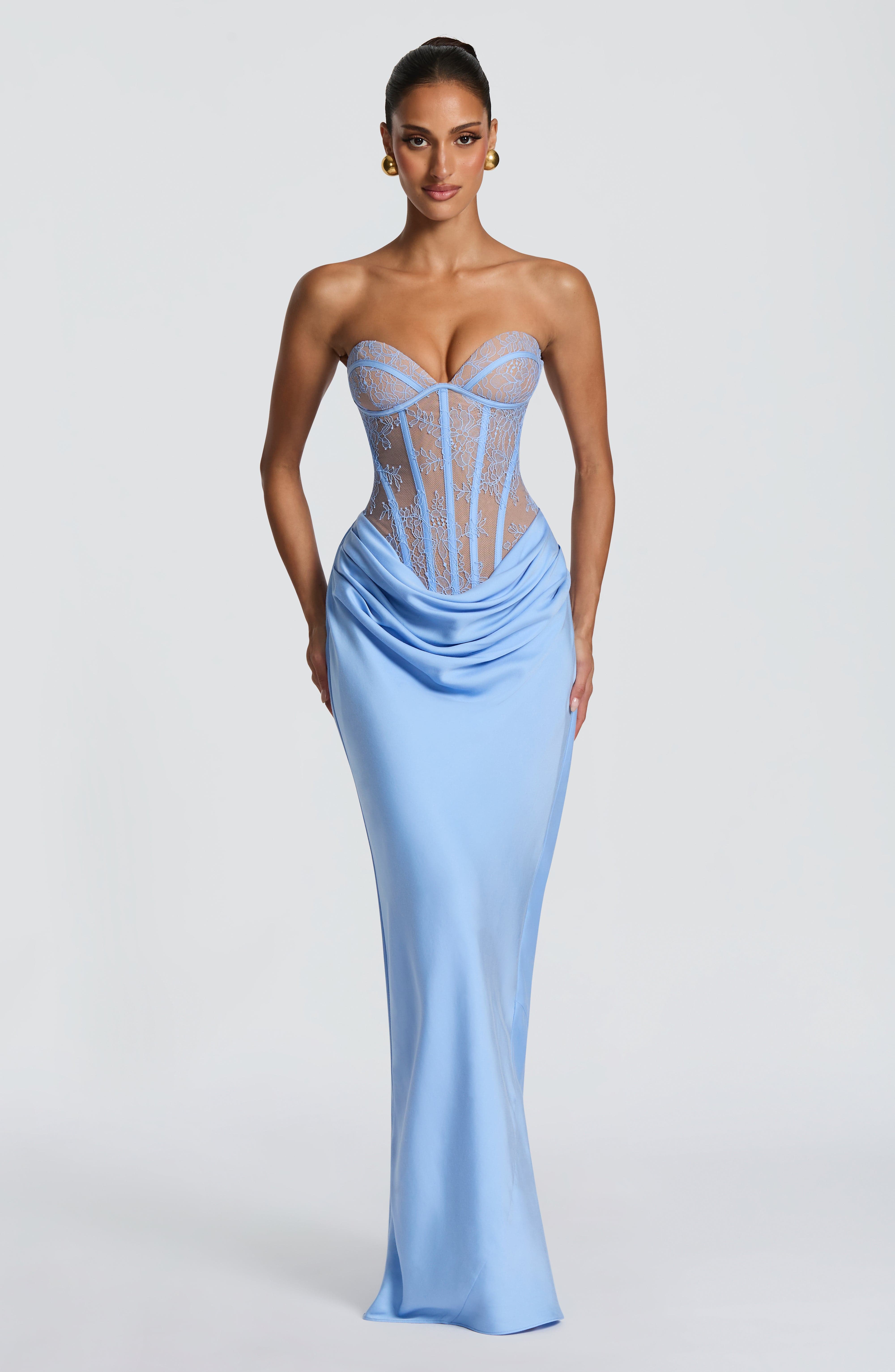 lace whisper dress Lace Whisper Satin Maxi Dress  Alicia DiMichele Boutique