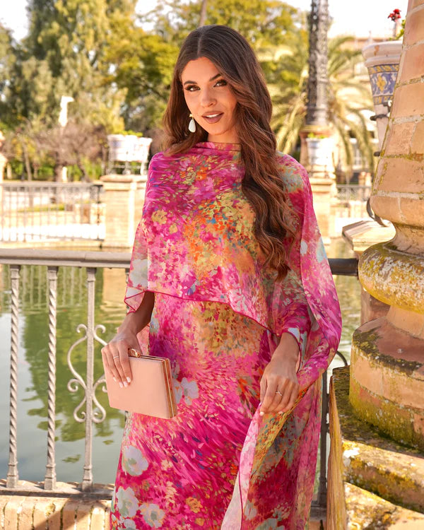 Floral Maxi Dress with Scarf