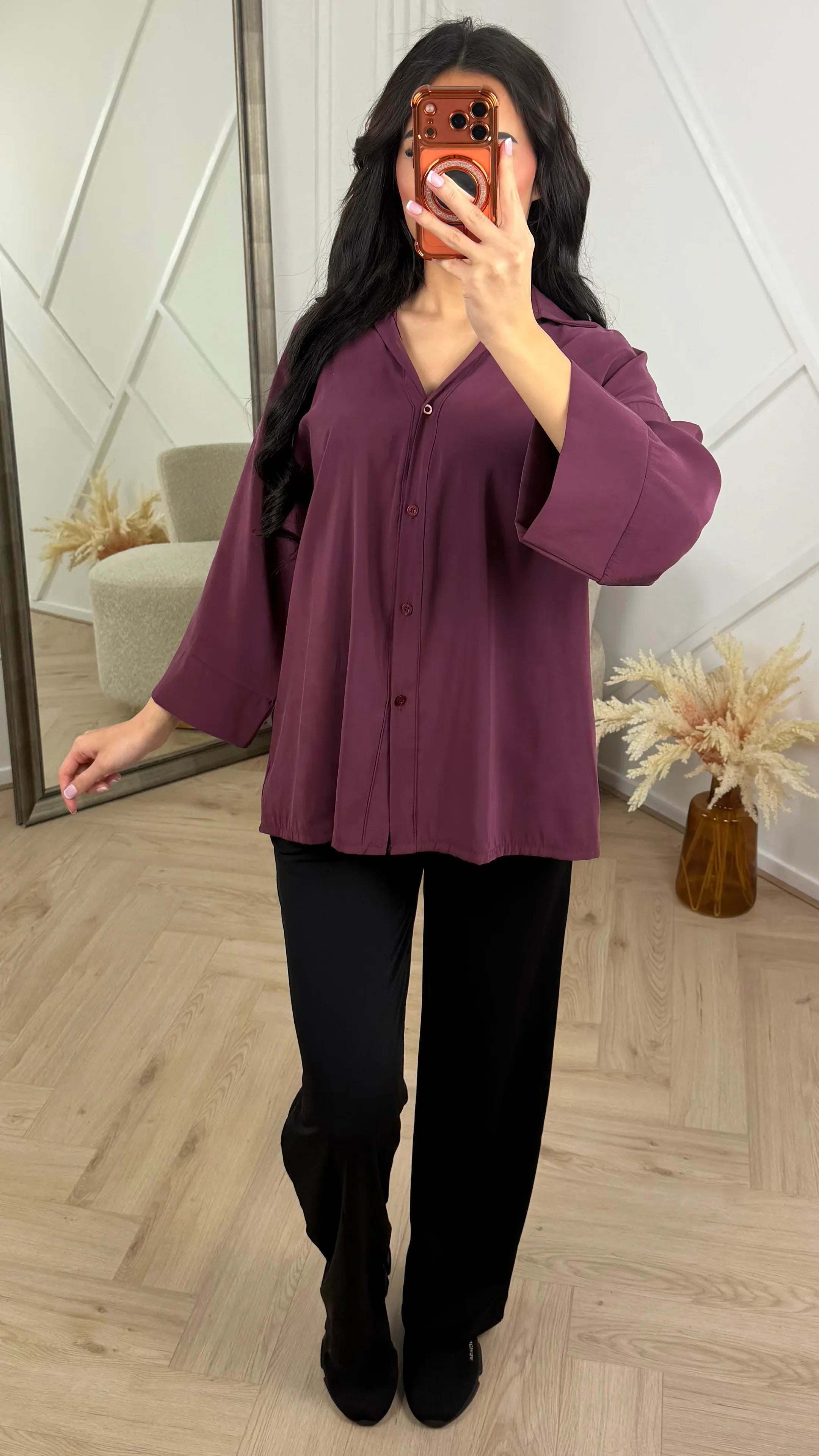 Relaxed Button - Down Blouse - Leeylaa