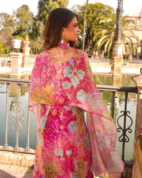 Floral Maxi Dress with Scarf