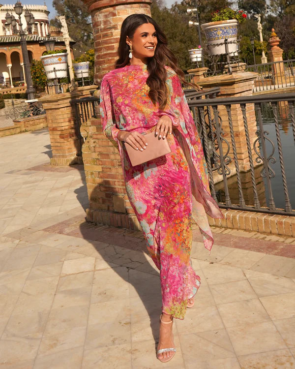Floral Maxi Dress with Scarf