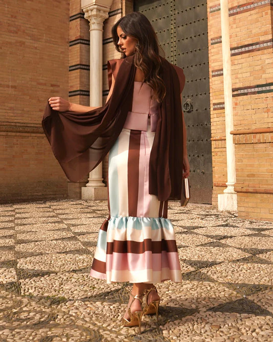 Striped Satin Evening Gown