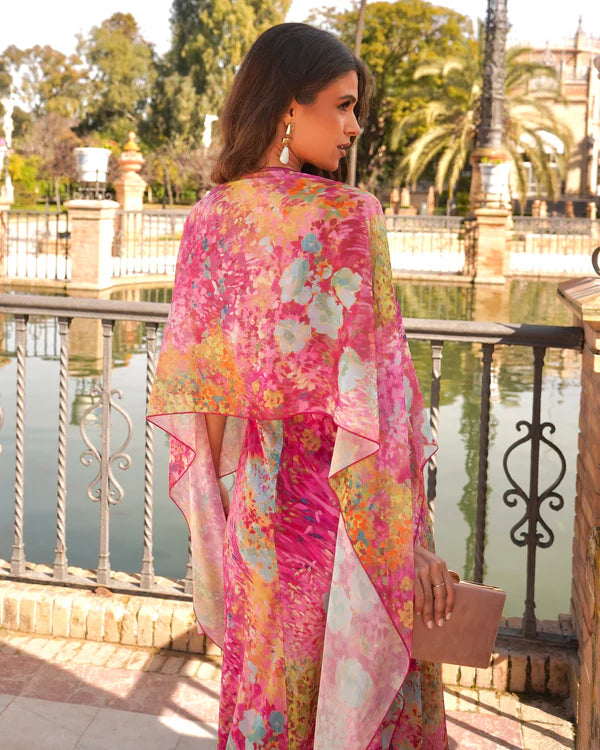 Floral Maxi Dress with Scarf