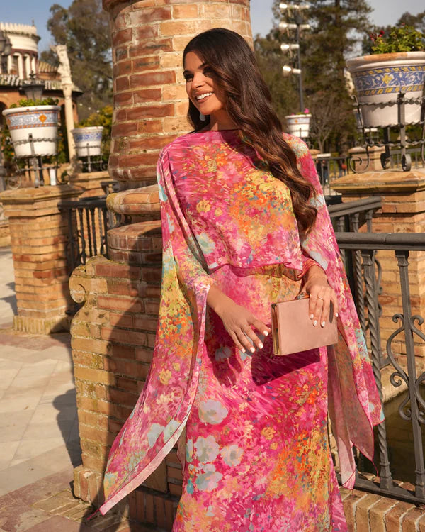 Floral Maxi Dress with Scarf