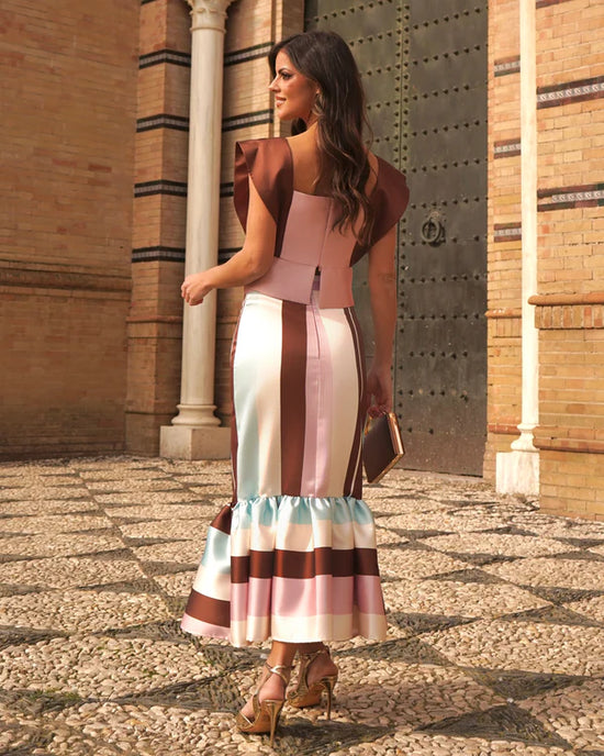 Striped Satin Evening Gown