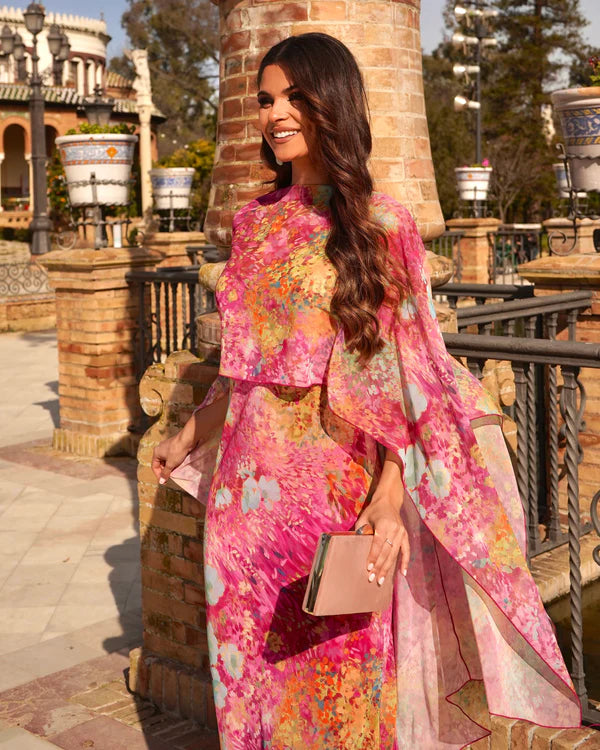 Floral Maxi Dress with Scarf