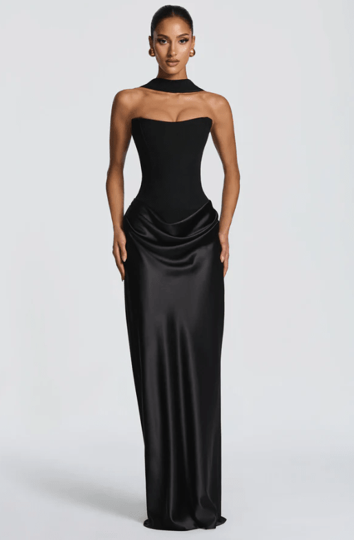Elegant Satin Evening Dress - Leeylaa