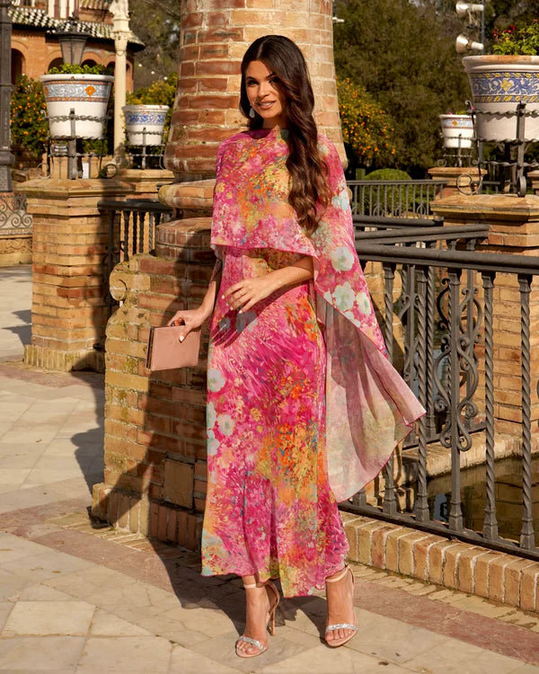 Floral Maxi Dress with Scarf