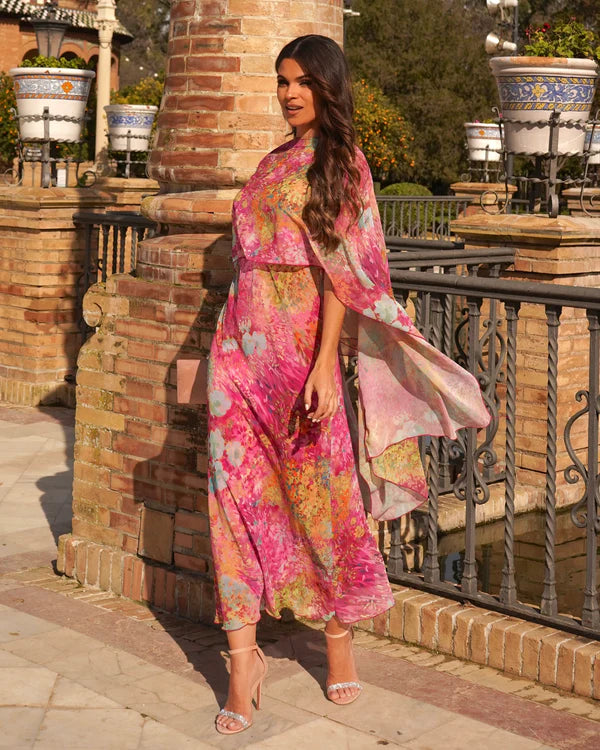 Floral Maxi Dress with Scarf