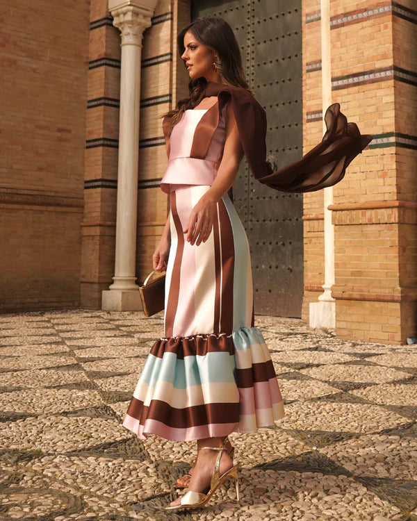 Striped Satin Evening Gown