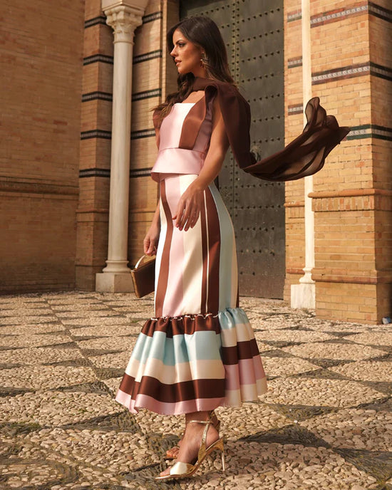 Striped Satin Evening Gown