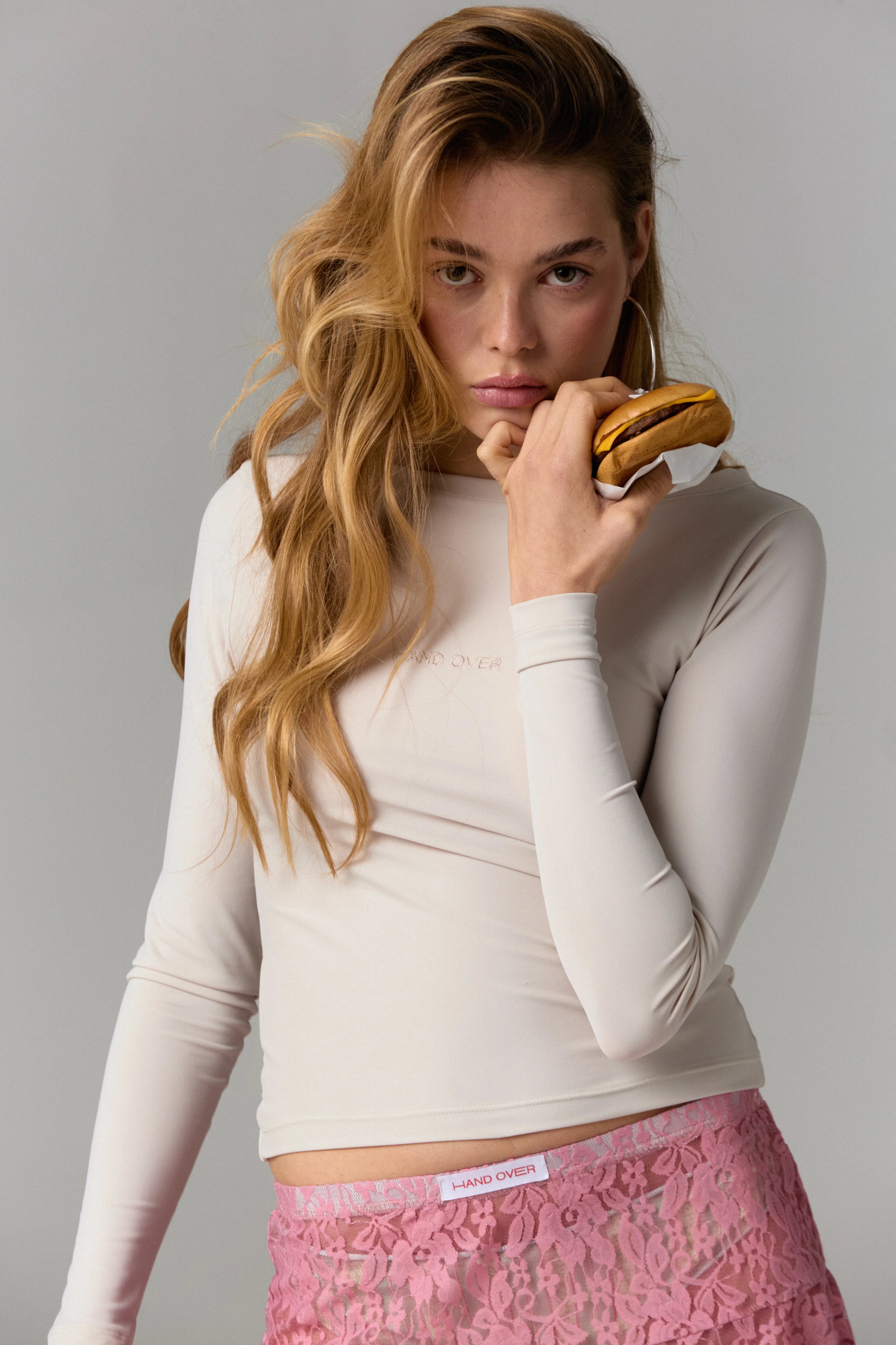 Hand Over Embroidered Long Sleeve Top