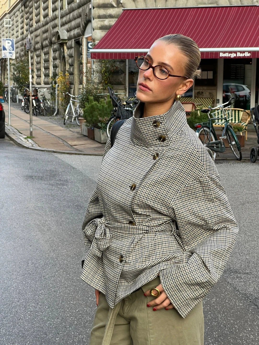 Houndstooth Belted Jacket - Leeylaa