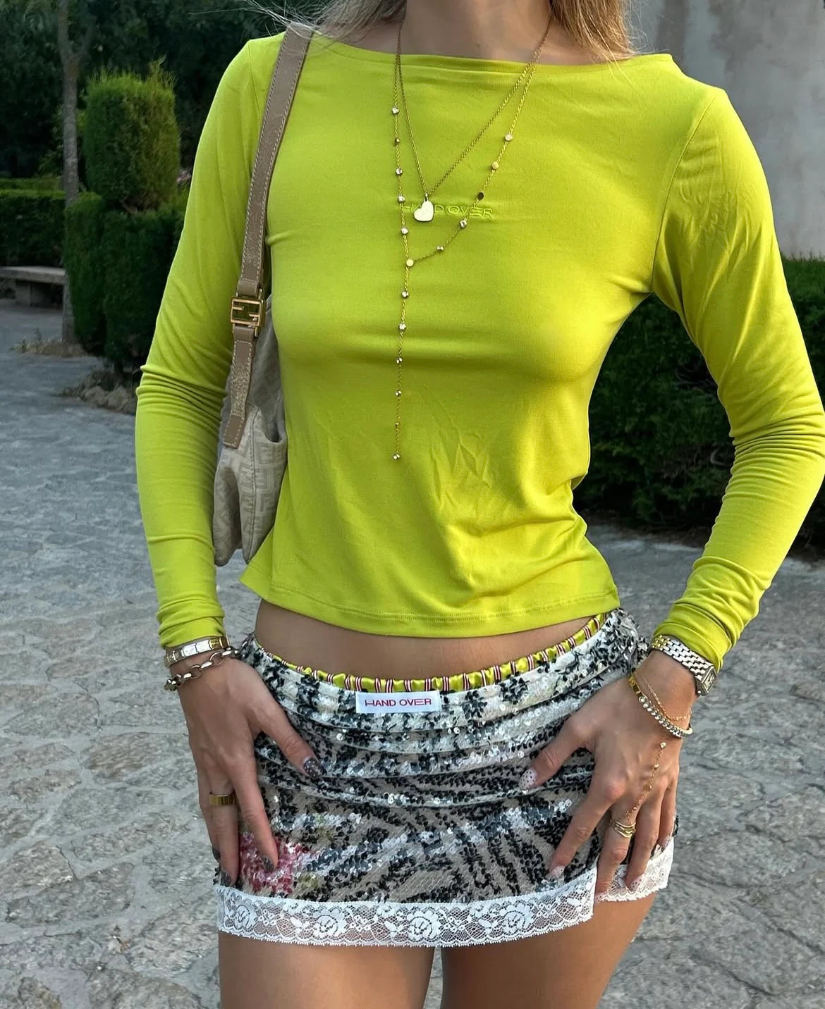 Hand Over Embroidered Long Sleeve Top