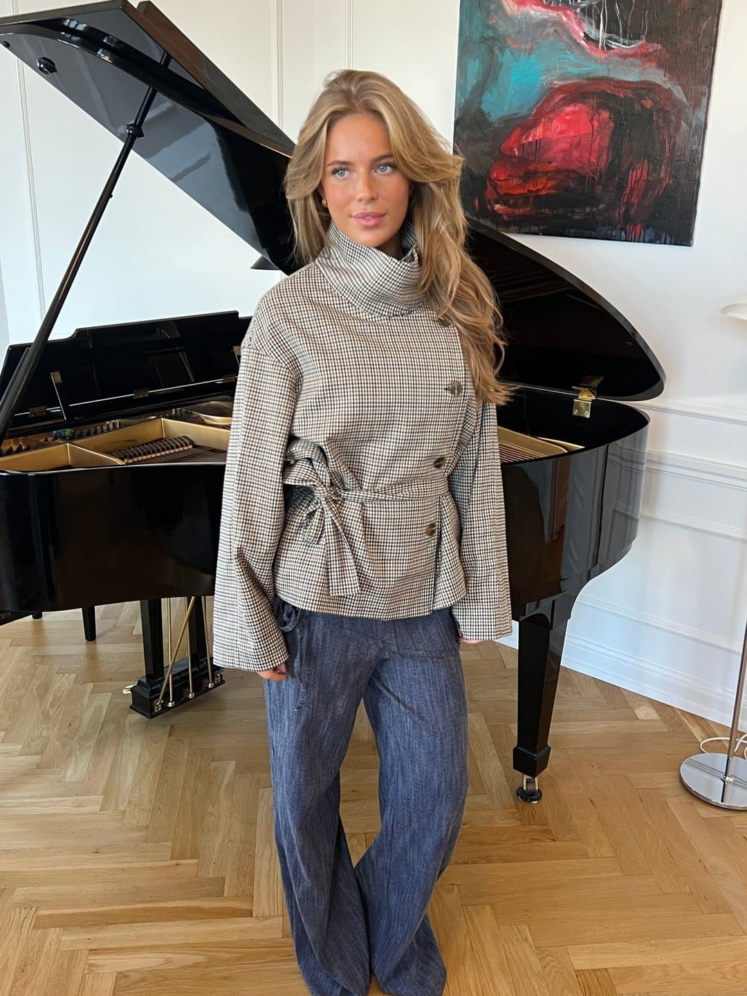 Houndstooth Belted Jacket - Leeylaa