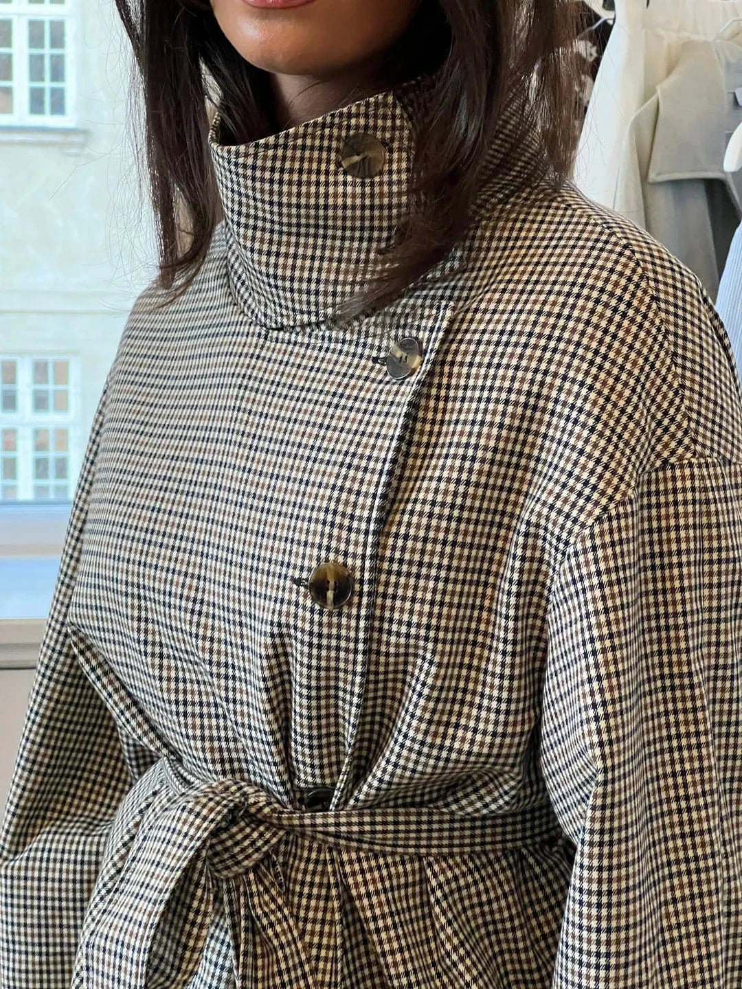 Houndstooth Belted Jacket - Leeylaa